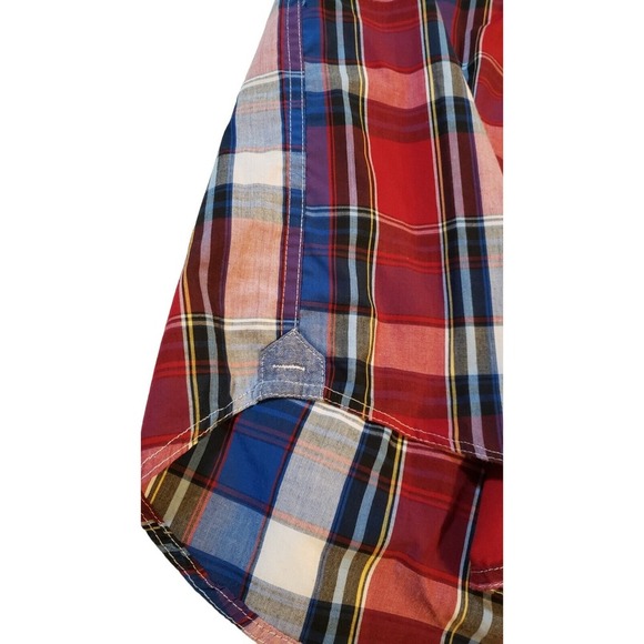 Ecko Unlimited Men Short Sleeve Button-up Red White Blue Plaid Shirt  Size Large - Picture 9 of 16